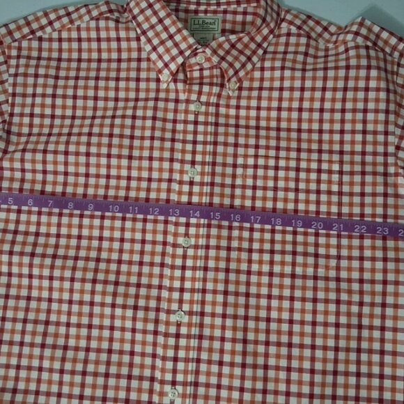L.L. Bean Men's XL Cotton Red/Orange Check Wrinkle And Stain Resisitant Shirt LS - Picture 10 of 10